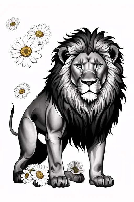 Lion With Daisies