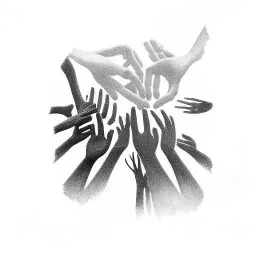 A Group Of Refugees Holding Hands In Solidarity With A Backdrop Of A Vast Landscape