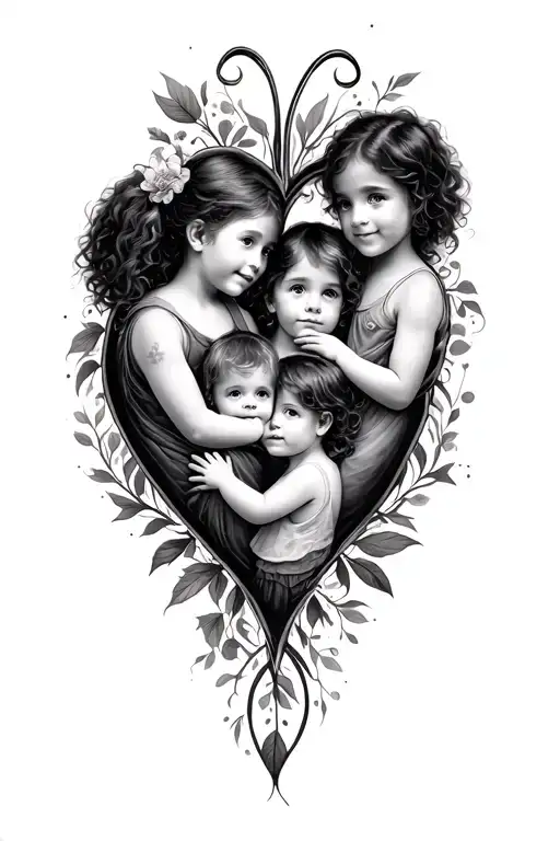 4 Children Inside A Heart