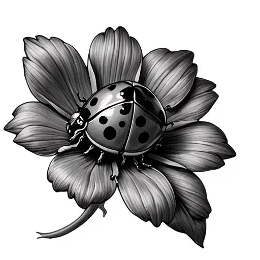 Ladybug With 7 Dots On A Flower Blooming