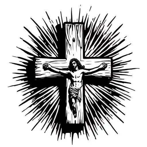 Wooden Cross With Jesus Silhouette Tattoo Stencil