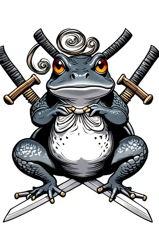 Traditional Japanese Frog With 2 Katanas