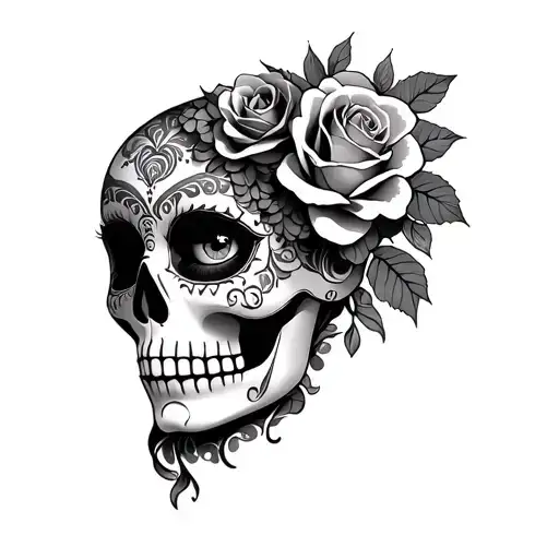 Sugar Skull And Roses And Women's Eyes