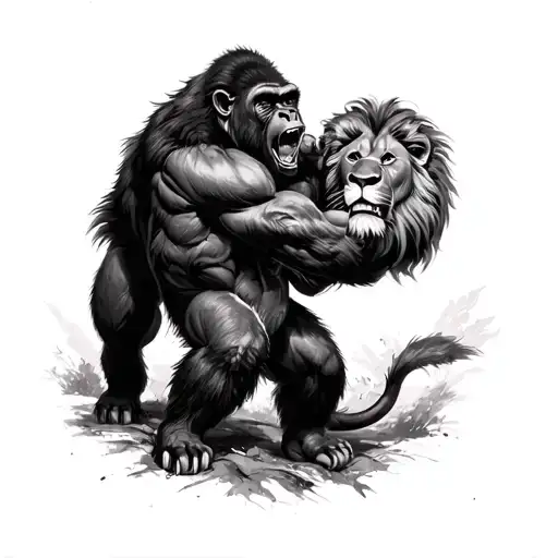 Gorrilla Fighting A Lion