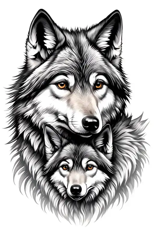 Mom And Baby Wolf Head