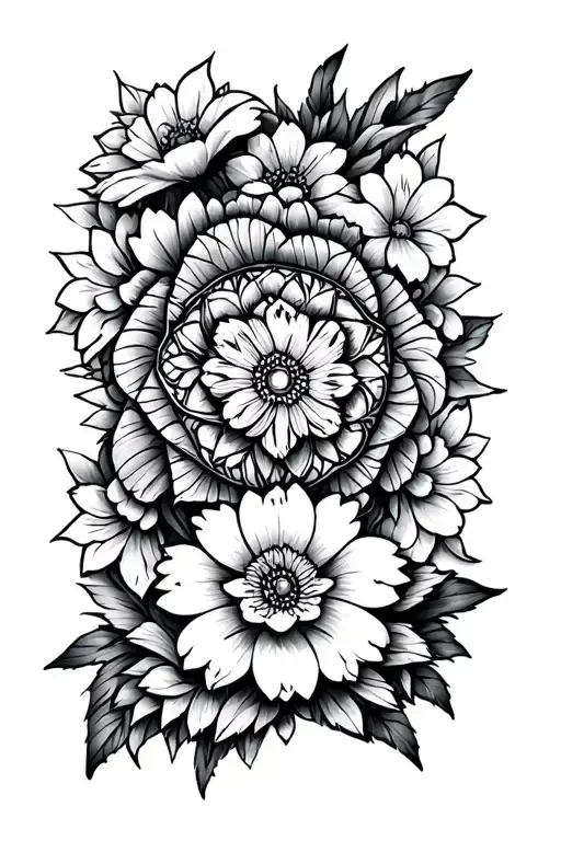 Mandala And Flowers And Add A Pokemon Fine Line