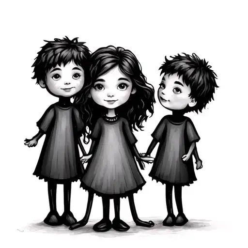 A Little Girl With Her Three Older Brothers Using A Stick People Design