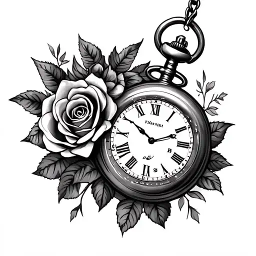 Pocket Watch Roses And Wolf