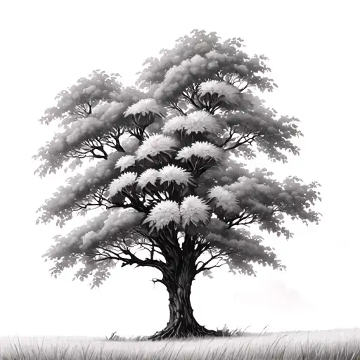 Realism Prairie Landscape With Hawthorne Tree In Foreground