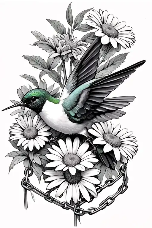 Hummingbird And Daisies Intertwined With Chain