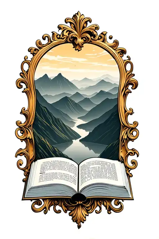 Open Book Below Hills With Simple Baroque Gold Frame