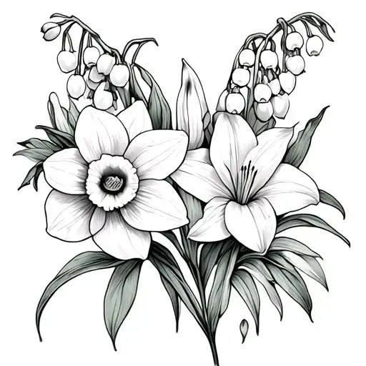 Fine Line Daffodil And Lily Of The Valley Crossing Each Other Like An X