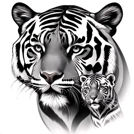 Mama Tiger And 4 Cubs Face Only