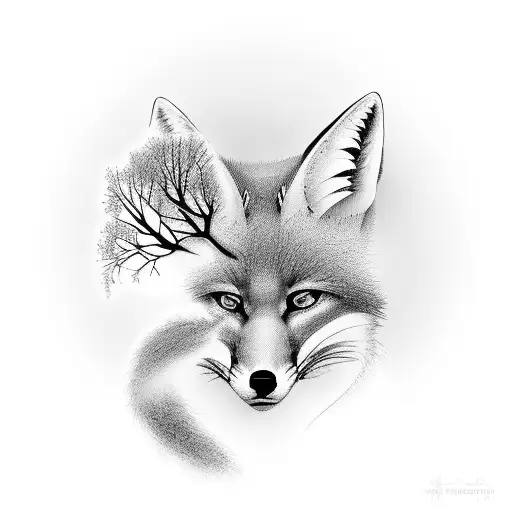 A Sniper Silhouette Hidden Among The Branches Of A Mystical Fox-shaped Tree