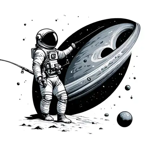 A Astronaut Standing On A Planet Fishing For Starts