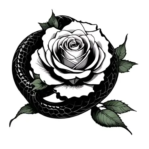 Snake Coiling A Rose With Spider Web