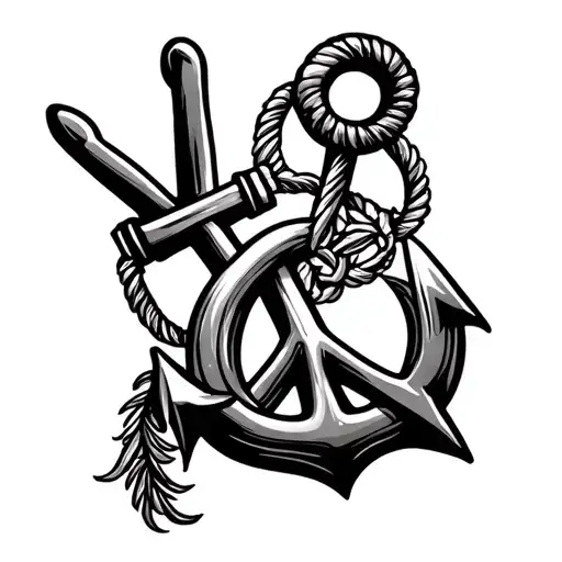 Navy Anchor With Peace Sign Intertwined