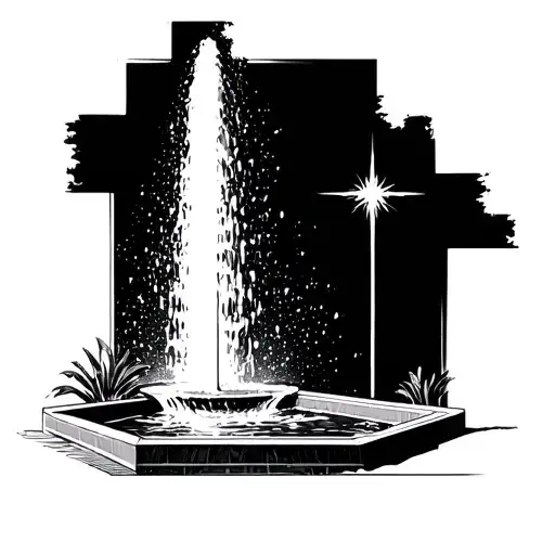 A Tall White Fountain In A Square With A Black Background