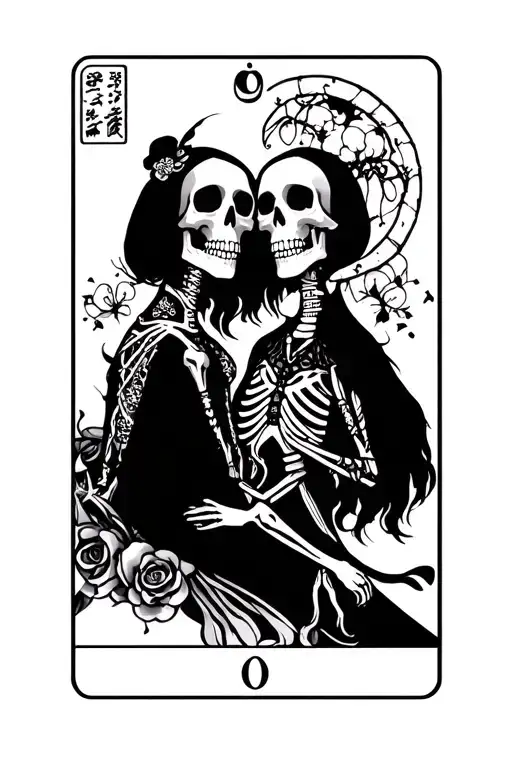 Japanese Style Two Skeleton Lovers Tarot Card