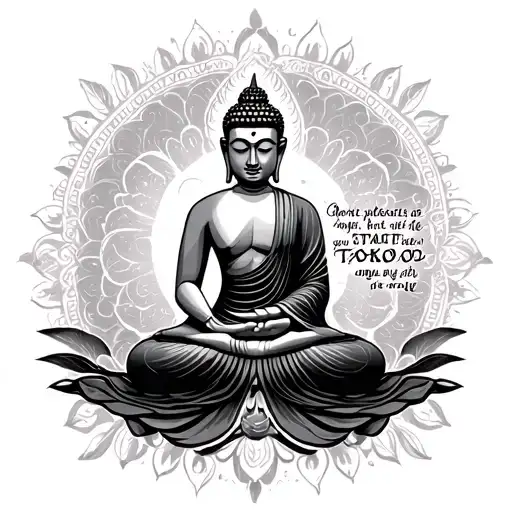 Buddha Finline Asthetic Tatoo Design Featuring Elements And Quote