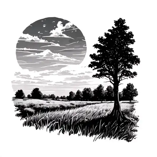 Realism Prairie Landscape With Tree In Foreground