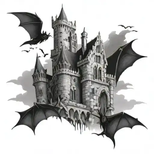 Gothic Castle With Bats Flying