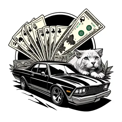 Left Arm Half Sleeve Tattoo Whit Cars Cash Gambling And Animals