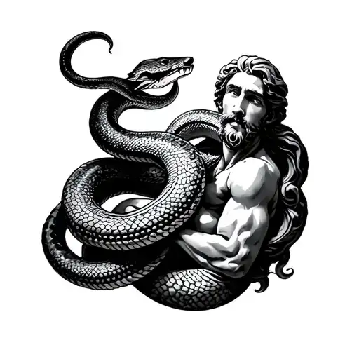 Man Holding Snake Greek Statue