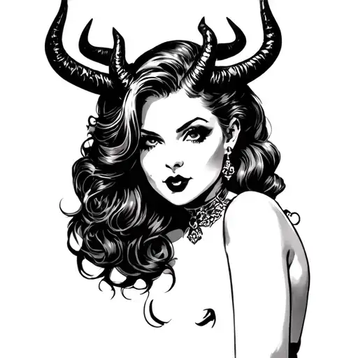 Black Pin Up Girl Devil Horns