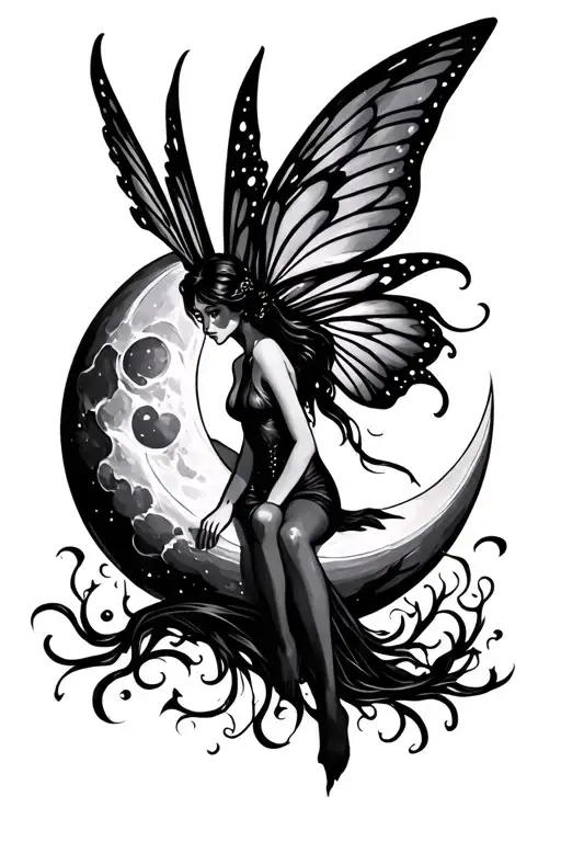 A Black Fairy Sitting On The Moon