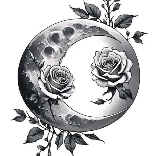 Moon And Roses Marguerite Intertwined In Two