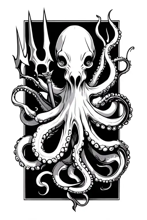 Octopus Holding Trident With Tentcle