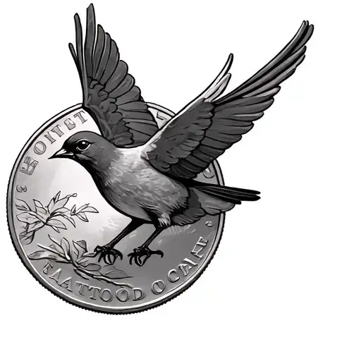 A Sketch Of A Coin With A Song Bird On It