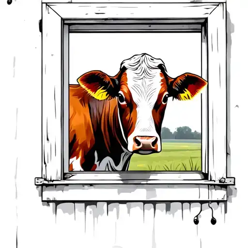 Colourful Cow Looking Through Old Window Nostalgic Vibe Outside