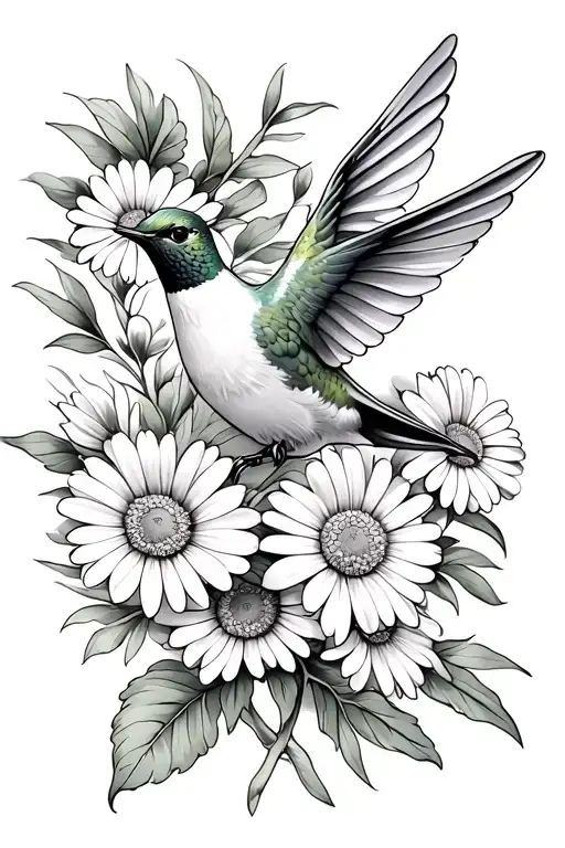 Hummingbird And Daisies Intertwined
