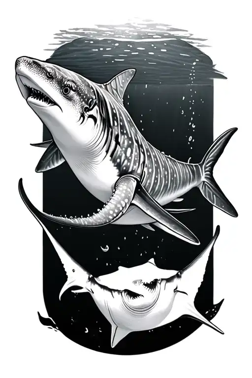 1 Whale Shark And A Manta Ray Swimming Together