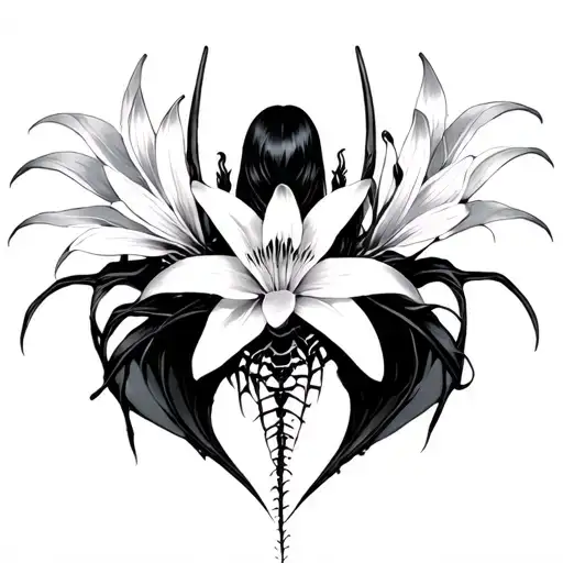 Spider Lily Flower Spine Tattoo And Succubus Back View