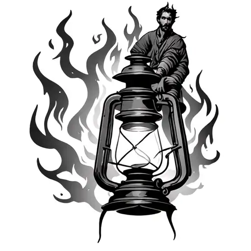 Old Style Lantern With A Man On Fire On Top