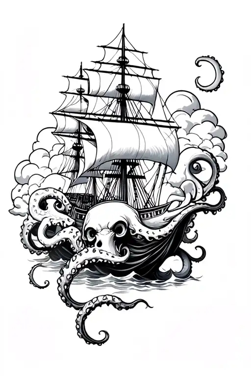 Kraken Ship Clouds Surrounding Faces In One