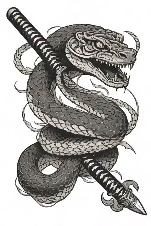 A Snake Around A Japanese Katana