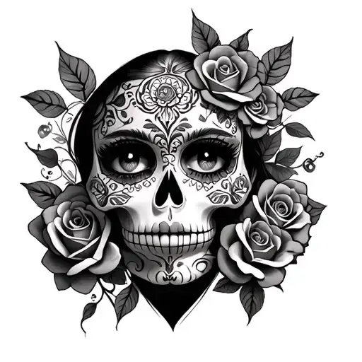 Sugar Skull And Roses And Women's Eyes