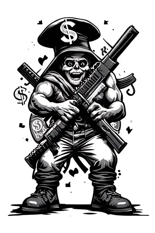 Complete Black Background White Graffittik With Emoik With Money Signs And Weapons