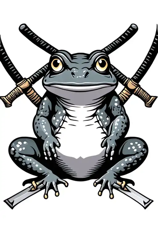 Traditional Japanese Frog With 2 Katanas