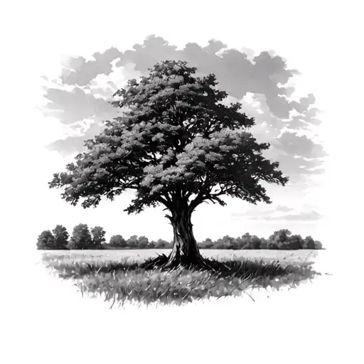 Realism Prairie Landscape With Hawthorne Tree In Foreground