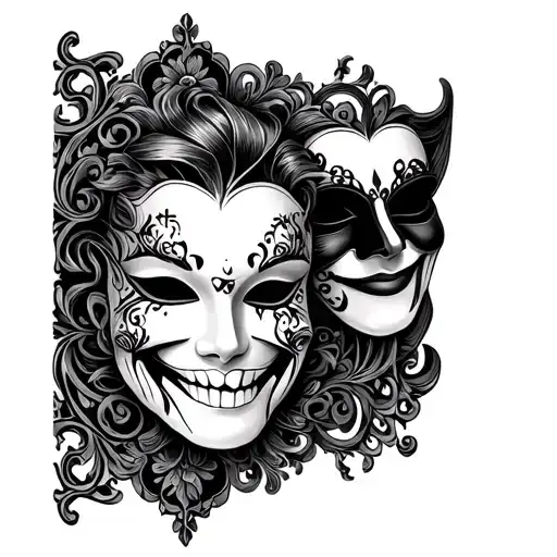 Smile Now Cry Later Mask With Filigree In The Background