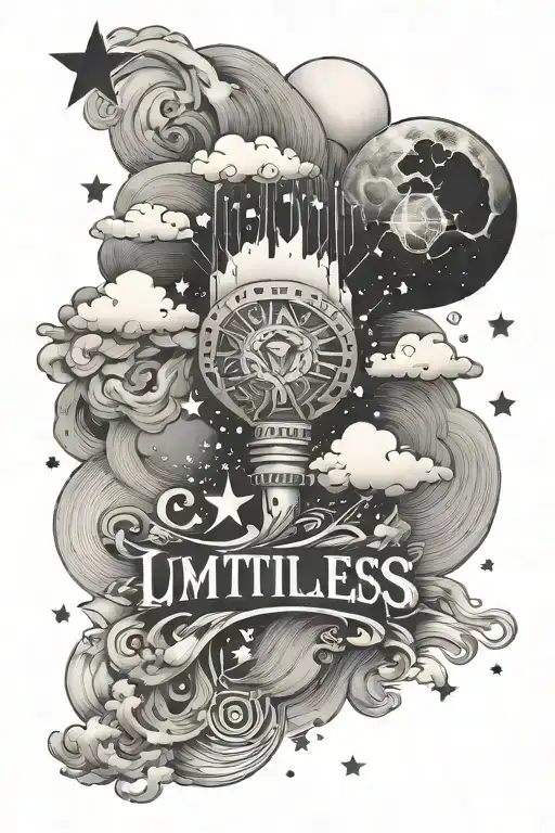 The Word Limitless With Stars Shining Clouds