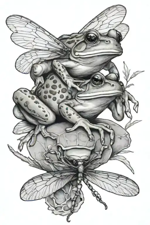 Frog Eating A Dragonfly Hovering