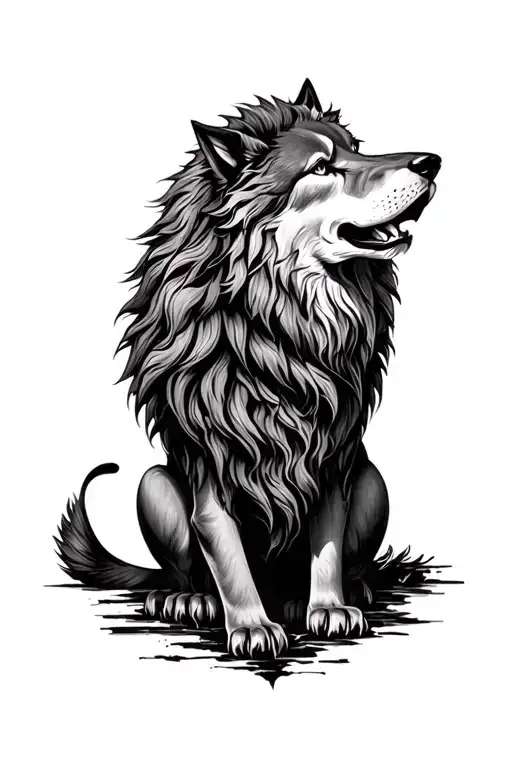 Wolf And Lion Combined Together