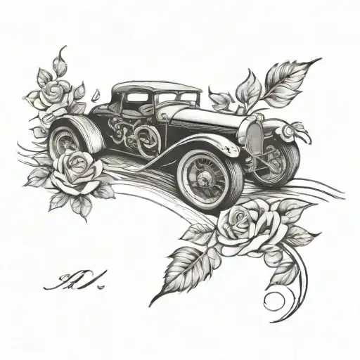 A Road Stretching Into The Distance With A Trail Of Rose Petals Leading To A Vintage Race Car