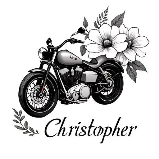 Simple Motorcycle With Birth Flower Of March And The Name Christopher